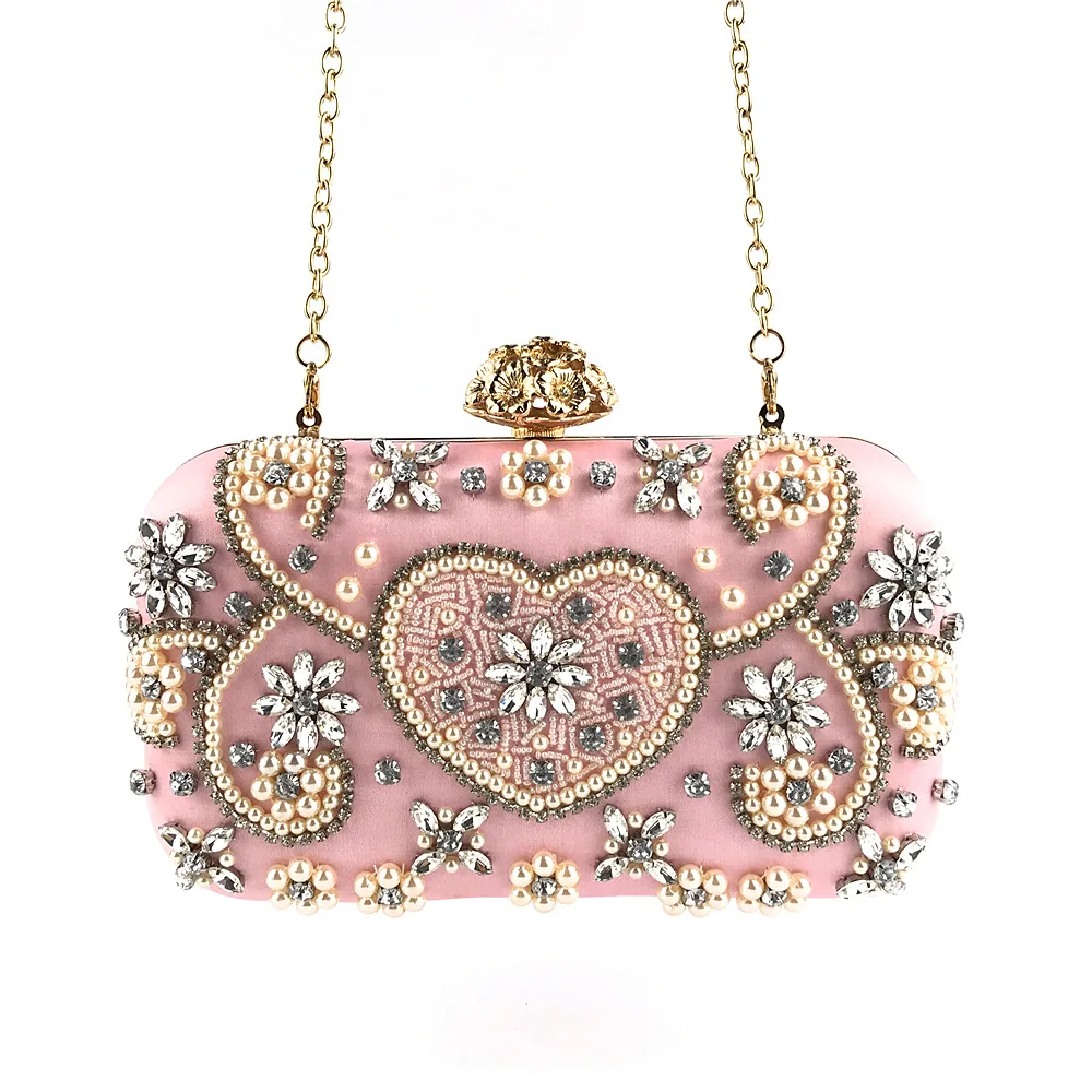 

Hand Dinner Bag Hand-made Pearl Embroidery Inlaid Diamond Fashion Skin Bag