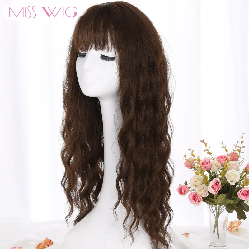 MERISI HAIR 26 SLong Grey Brown Womens Wigs with Bangs Heat Resistant Synthetic Wavy Wigs for Black Women African American