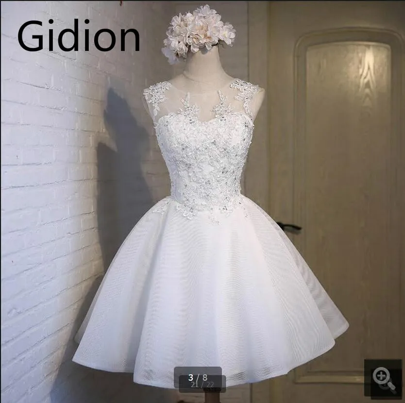 

2017 real picture Little white Short organza cocktail dress lace appliques beadded petite little girls cocktail gowns hot sale