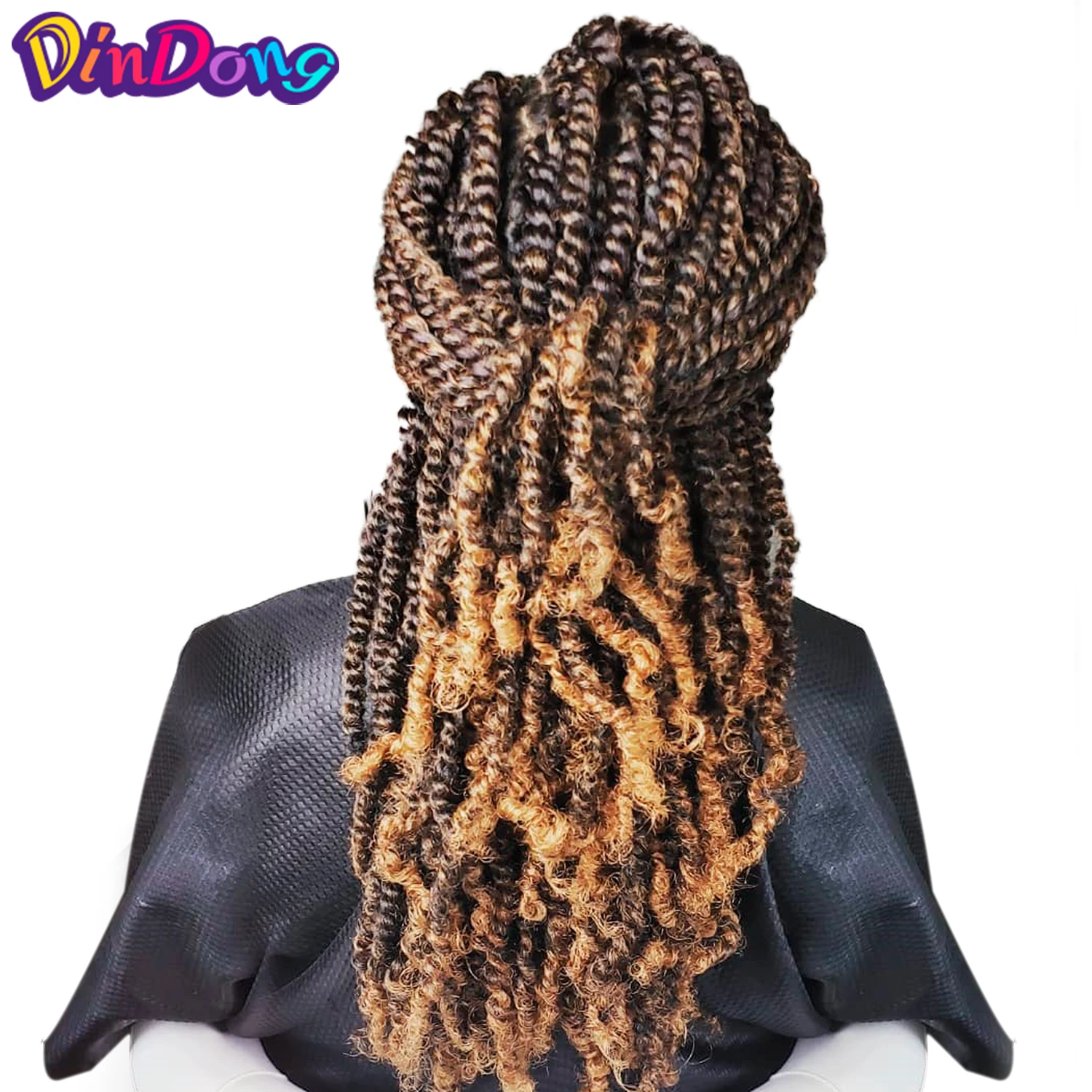 

DinDong Spring Twist Curly End 12 inch Fluffy Spring Twist Hair Extensions Synthetic 24 Stands/pc Ombre Crochet Braids Hair Bulk