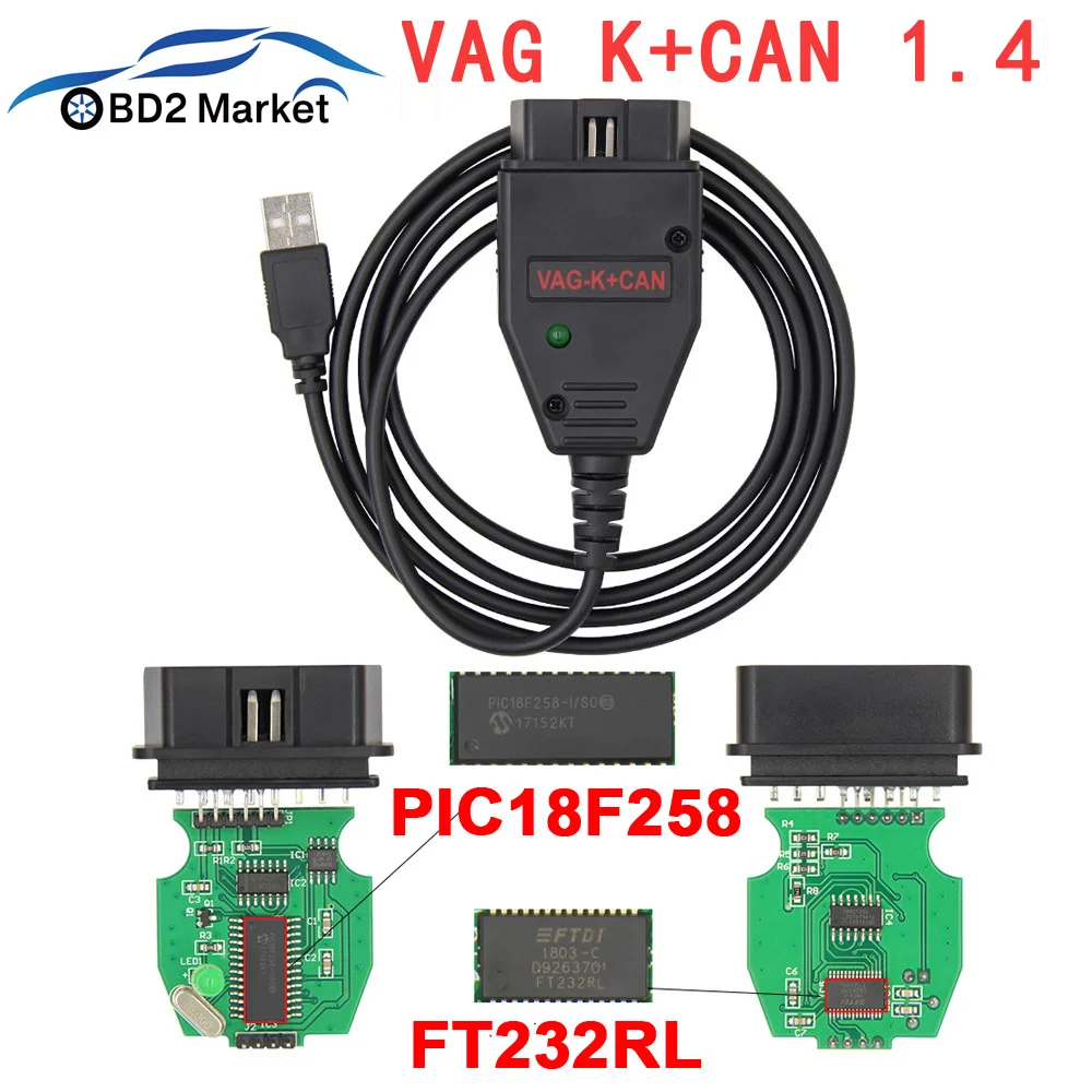 

Vag COM K Can Commander 1.4 For vw/Seat/Audi OBD2 USB Diagnostic Scanner Vag 1.4 PIC18F258+FTDI FT232RL CAN K-line commander 1.4