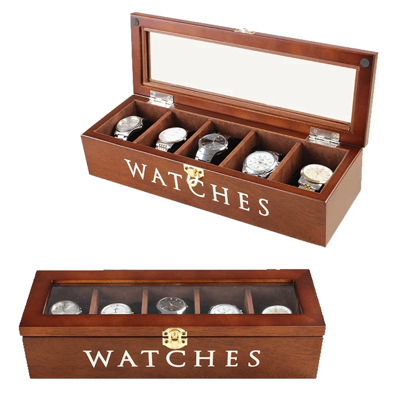 

2019 Luxury 5 Grids Handmade Wood Watch Box Wood Clock Box Watch Case Time Box for Watch Holding