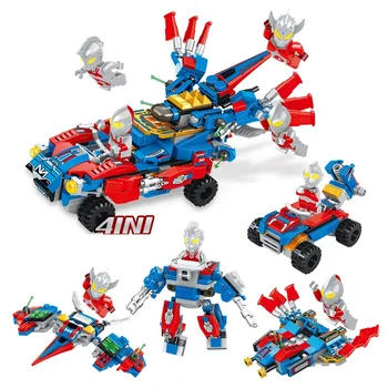

4pcs/set Ultraman Cosmos Superman Ott N Mann 4 In 1 Building Blocks Intelligence Bricks Toys For Children
