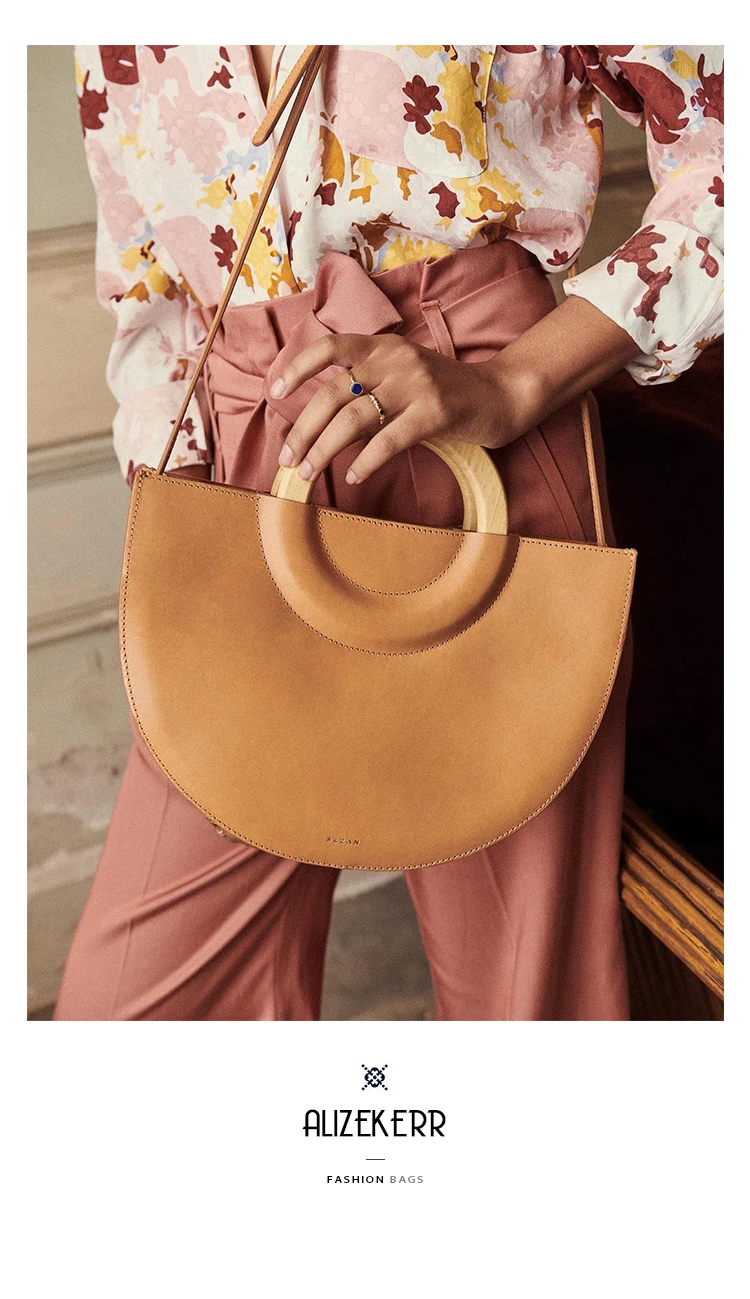 Женская сумка-седло с деревянной ручкой, дизайнерская Ретро сумка с высокой вместительностью, одноцветная сумка на плечо, женская простая винтажная сумка