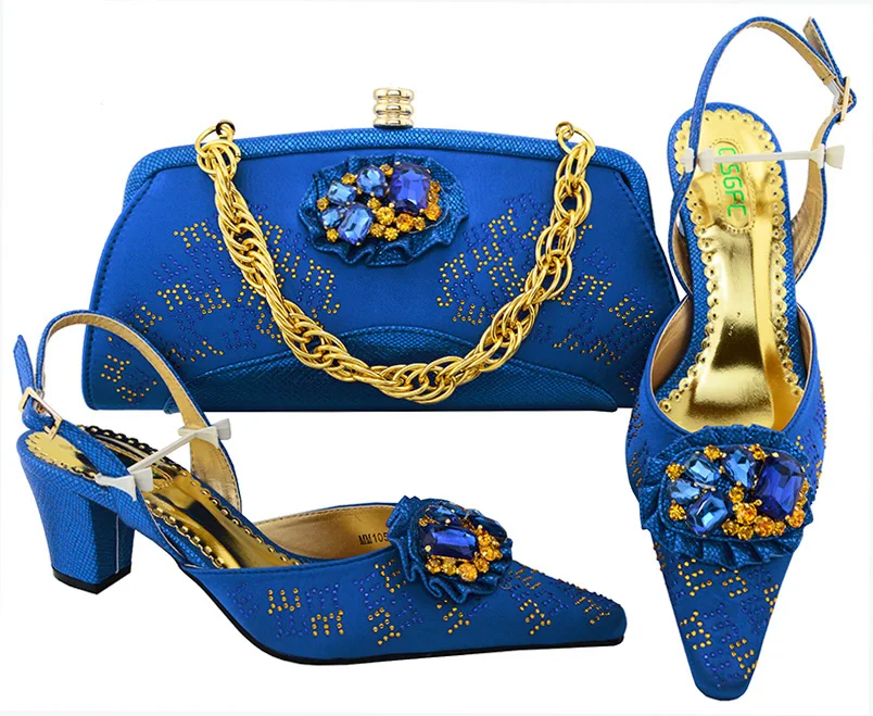 Sandal shoes and clutches bag set 2018 new arrival italian royal blue