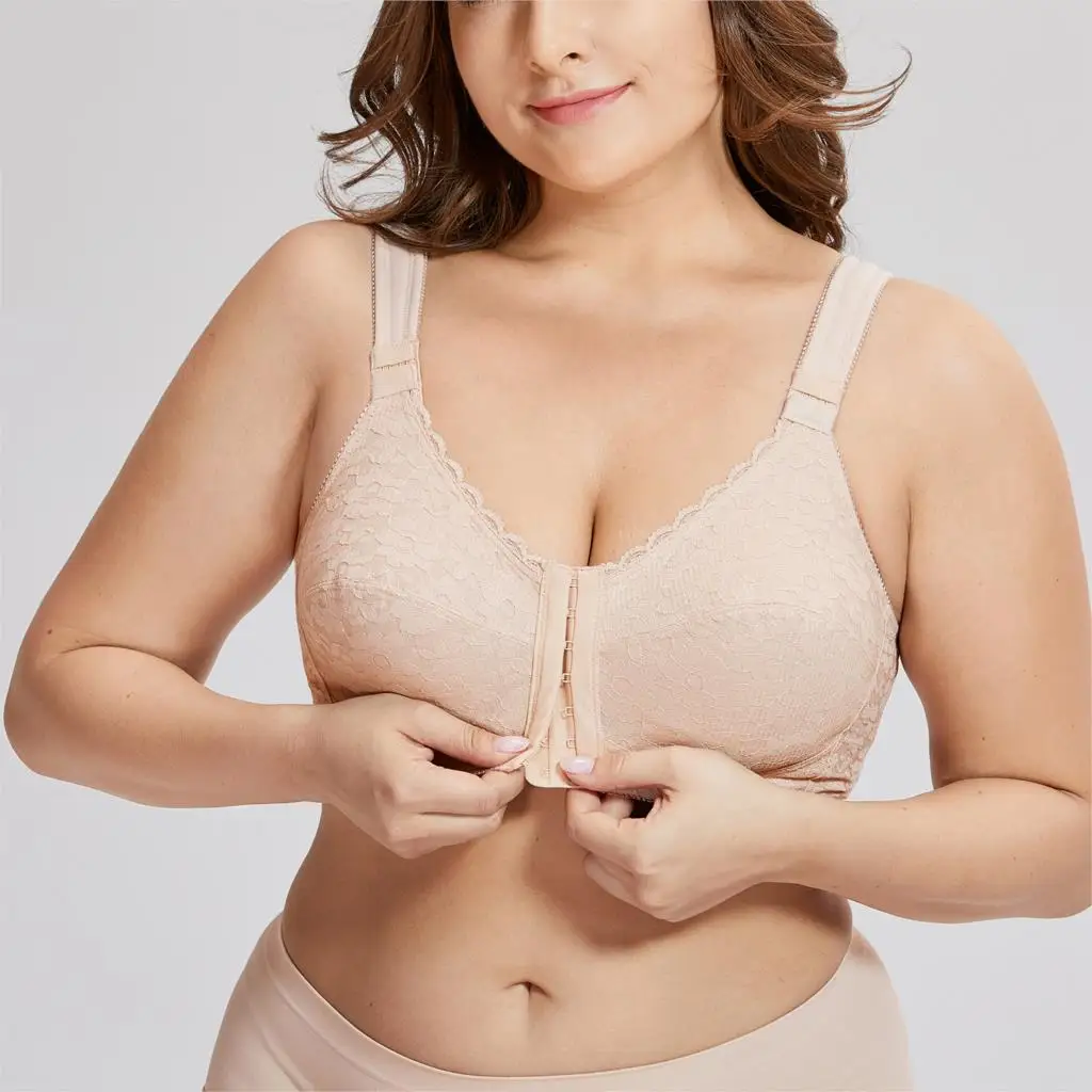 Beste Vrouwen Volledige Dekking Niet Gevoerde Houding Corrector Voorsluiting Draadloze Back Ondersteuning Plus Size Beha