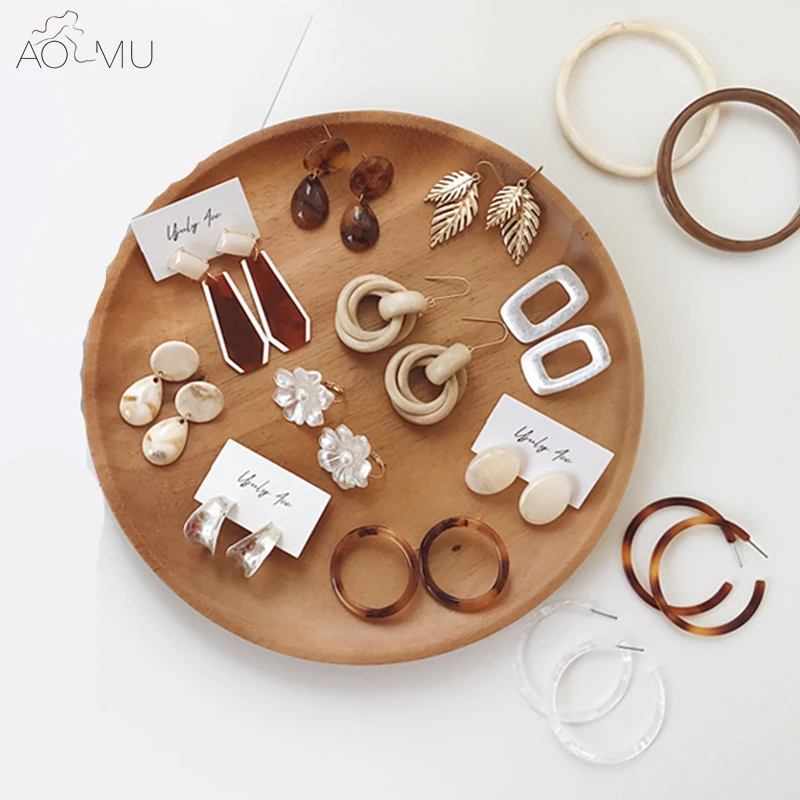 

AOMU Korean Vintage Resin Acrylic Marble Texture Waterdrop Dangle Statement Earrings Leopard Clear Big Circle Ear Jewelry Boucle