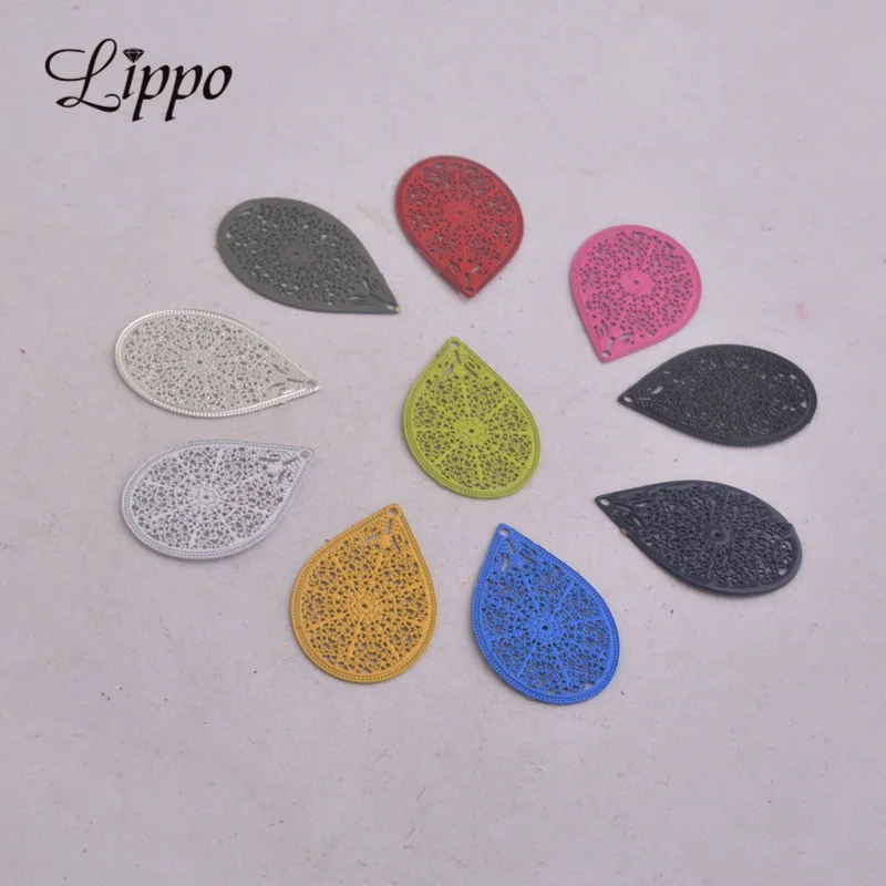 

50pcs AB1395 14*20mm Small Water drop Mustard Silver Color Charms Metal Jewelry Filigree Earrings Findings