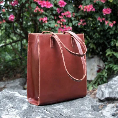 Оригинальные большие винтажные женские сумки из натуральной кожи, качественные женские сумки-тоут, модная сумка с верхней ручкой, сумка для покупок - Цвет: Red