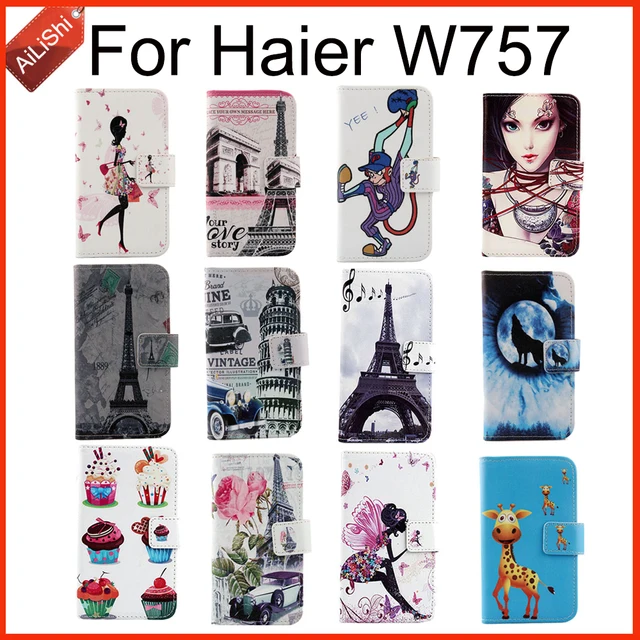 Special Offers With Card Holder Fashion Book-Design PU Leather Case For Haier W757 New Lovely Painted Flip Protective Cover Skin Hot Sale