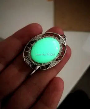 

Beautiful S925 Silver Inlay Big oval Ore Amulet Night Shine bright gemstone Pendant Talisman