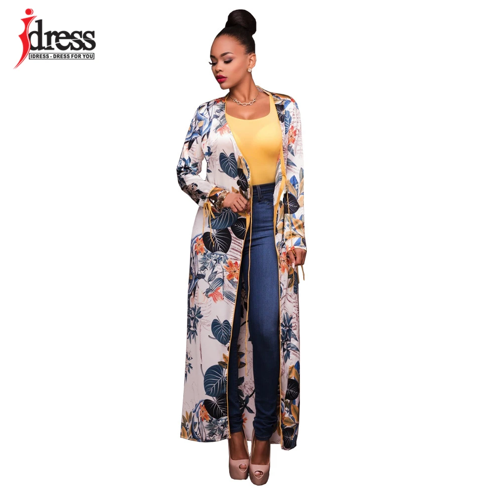 IDress Fashion 2017 Women Swimsuit Beachwear Blouse Cover up Long Sleeve Open Stitch Print Women Coat Long Ladies Cloak Jacket (3)
