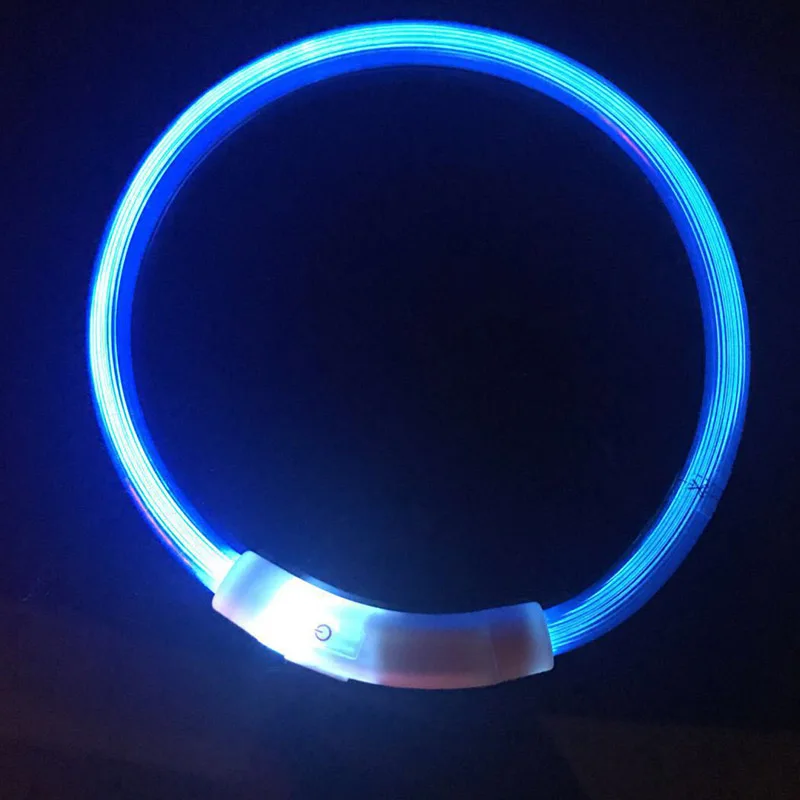 Перезаряжаемый мигающий ночной ошейник для собак, USB светящийся Регулируемый ошейник для питомцев, светодиодный светильник для зарядки, светящийся ошейник для кошек - Цвет: Синий