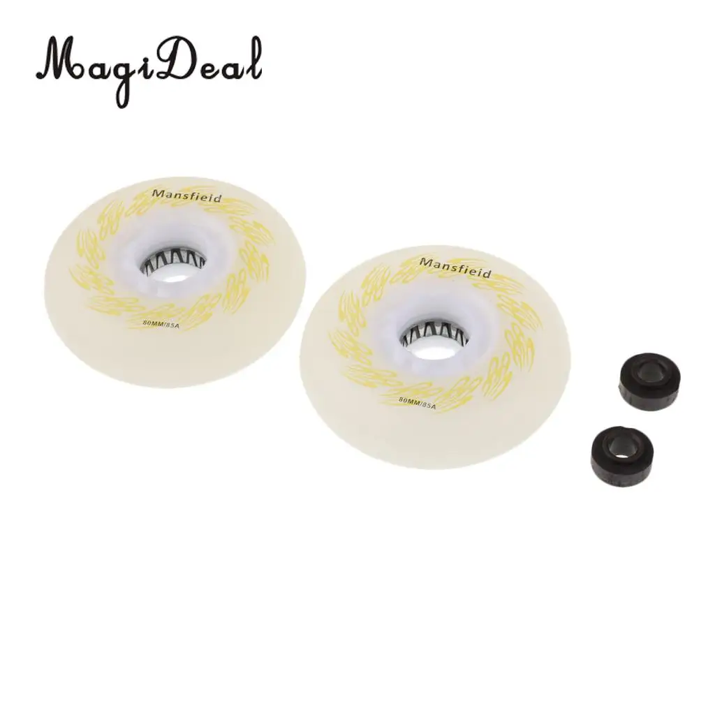 MagiDeal 2 Pieces LED Light Up Inline Sliding Flash PU Roller Skate Wheel 80mm