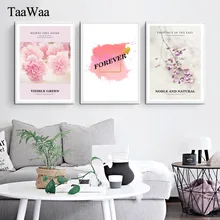 TAAWAA Pink Flower Art Wall Pictures Minimalist Romantic Quote Posters And Prints Nordic Sytle Painting For Living Room Decor TAAWAA Pink Flower Art Wall Pictures Minimalist Romantic Quote Posters And Prints Nordic Sytle Painting For Living Room Decor