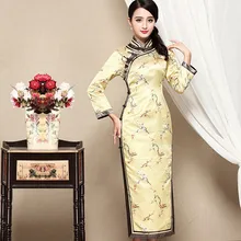 New Arrived Cheongsam Evening Dress Embroidery Brocade Blended Stand Collar Full Sleeve Fashion Long Chinese Oriental Dresses