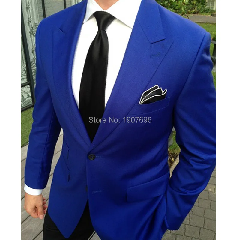 Королевский синий Slim Fit Мужские костюмы остроконечные лацканы жениха смокинги из двух частей мужской костюм куртка брюки Новая мода
