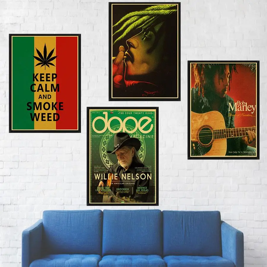 

Retro Poster Bob Marley Reggae Rock Poster Nostalgic Old Keep Calm and Smoke Weed Poster Bar Pub Bedroom Wall Decorative Poster