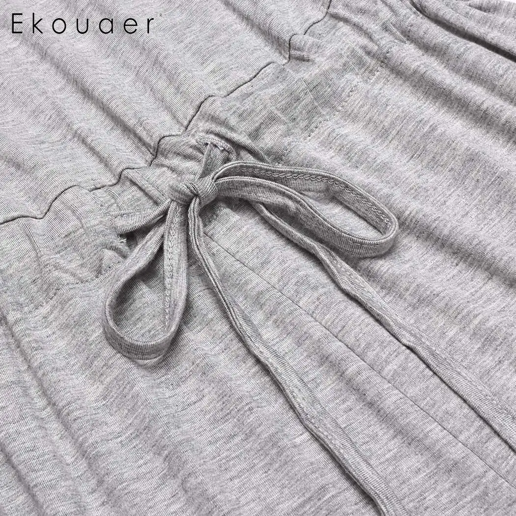 Ekouaer женская пижама цельная Пижама длинный комбинезон Повседневный однотонный