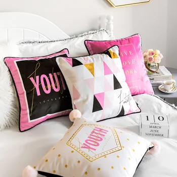 

Pink Pillow Cover Pink Black Lash eyes Polka Dots Triangle Fringe Home Decorative Cushion Cover 45x45cm Soft Velvet