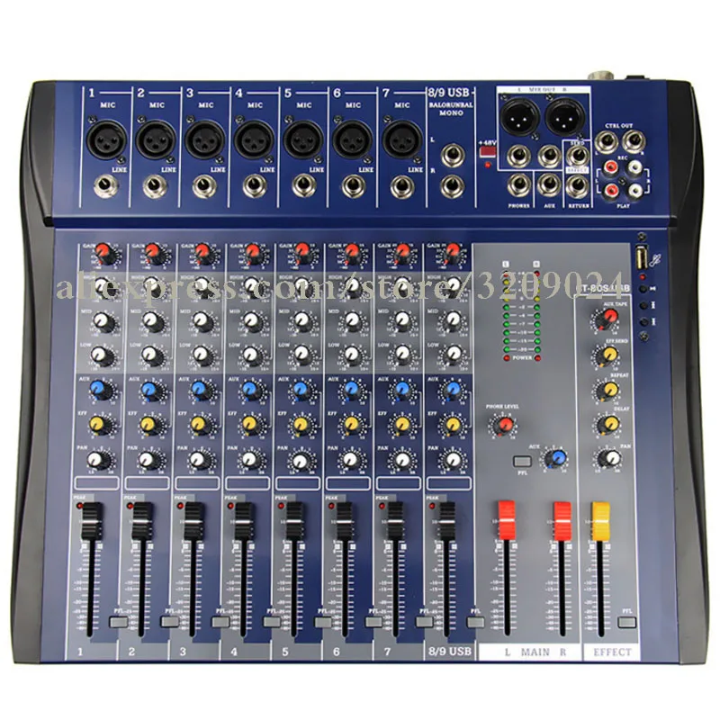Professional 8 Channels Mixer with Effects with USB Playback Console Karaoke KTV Studio Microphone
