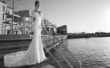 Free Shipping Sexy Mermaid Sweetheart Neckline Backless Court Train Long Sleeve Open Back Wedding Dress With