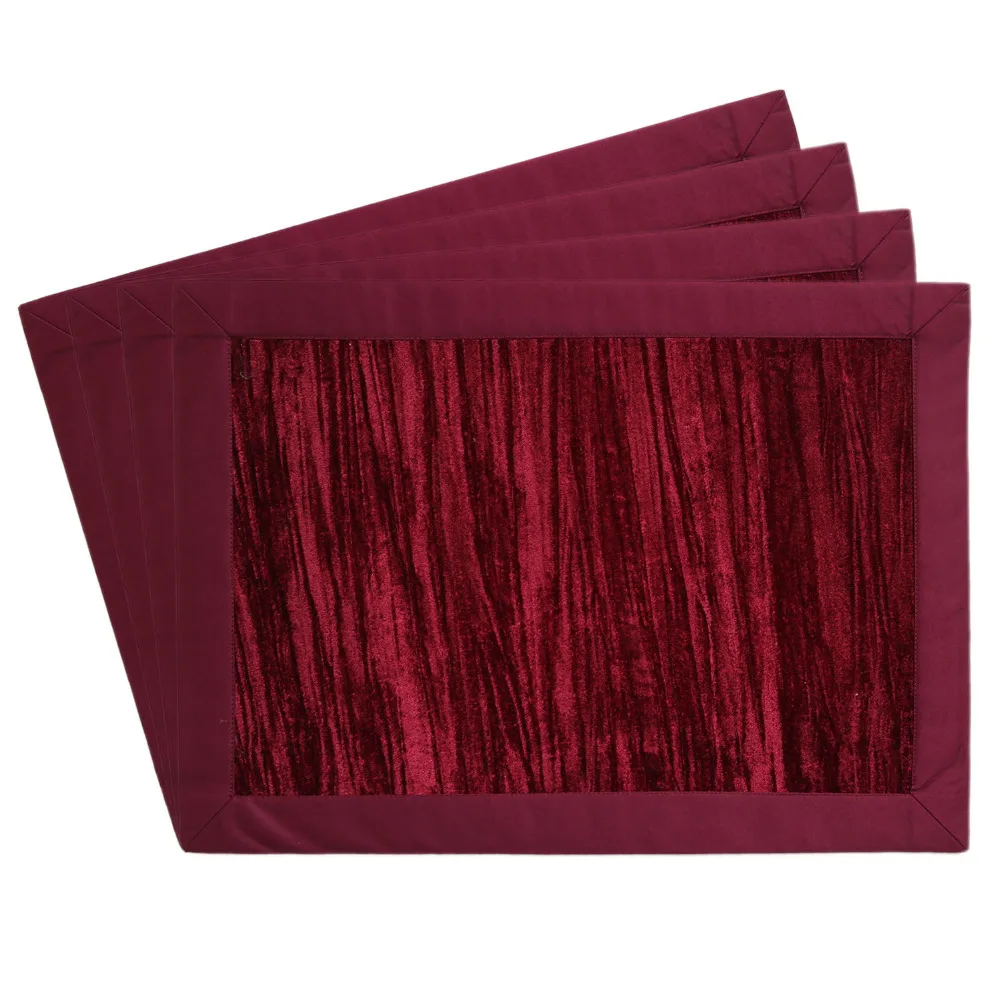Gift Set of 4pcs New Design Burgundy Pleat Velvet Table Placemat 13"x