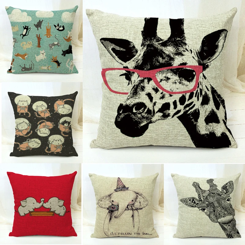 Cute Animals Decorative throw pillows case lovely Glasses deer elephant