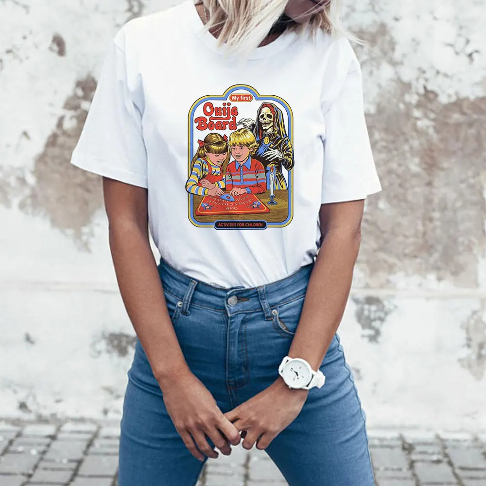 

Summer Tshirts Women My First Ouija Board Casual Loose Vintage Graphic O-Neck Printing T Shirt Female Tumblr Harajuku Fashion