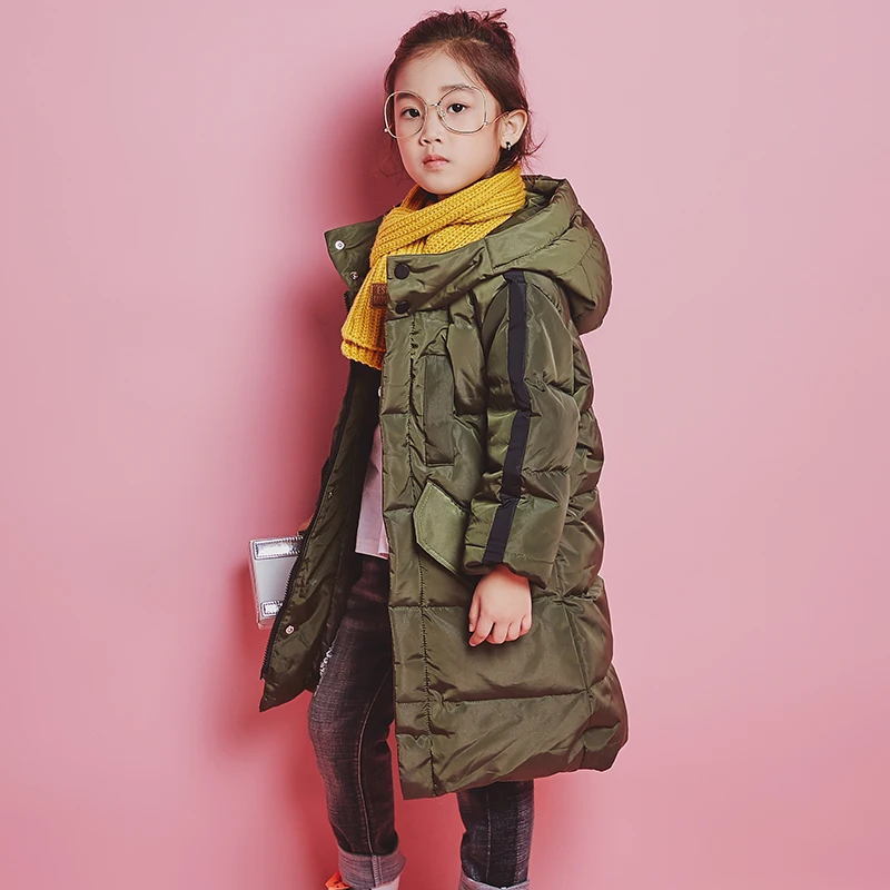 

YH-1810 fashion Winter Girl Medium Long Children Duck Down Jacket Thick Coat Keep Warm Hooded Teenage kids parka Boy Outerwear