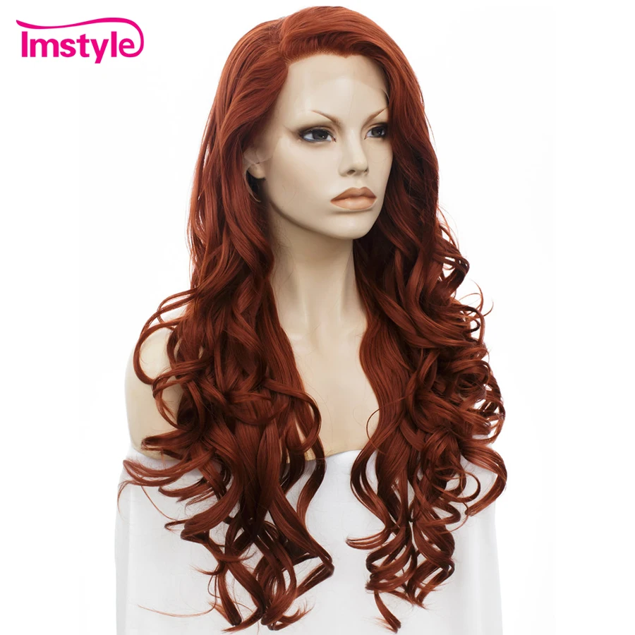 Imstyle красный парик на сетке спереди парики для женщин длинные волнистые