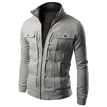 

Men Solid Color Jacket Slim Fit Stand Collar Zipper Short Coat Winter Outwear