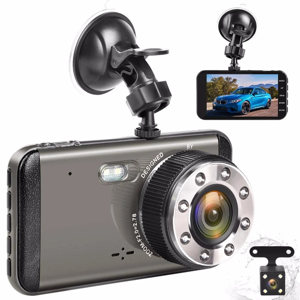 4" IPS Dual Lens Car Dash Cam FHD 1080P 170 Degree Dashboard Camera Vehicle DVR Recorder Super
