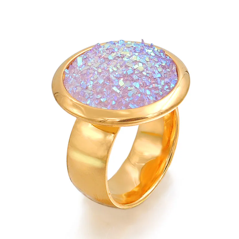 CHIMDOU гипербола большой камень кольцо Круглый нержавеющая сталь очаровательные женские кольцо моды, 5 цветов на выбор - Цвет основного камня: gold purple