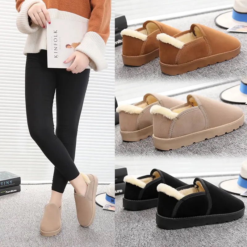 

2019 Women Winter Snow Short Boots Warm Plus Size Plush Fluff Shoes Faux Fur Footwear Ladies Flats Female Sneakers Couple Botas