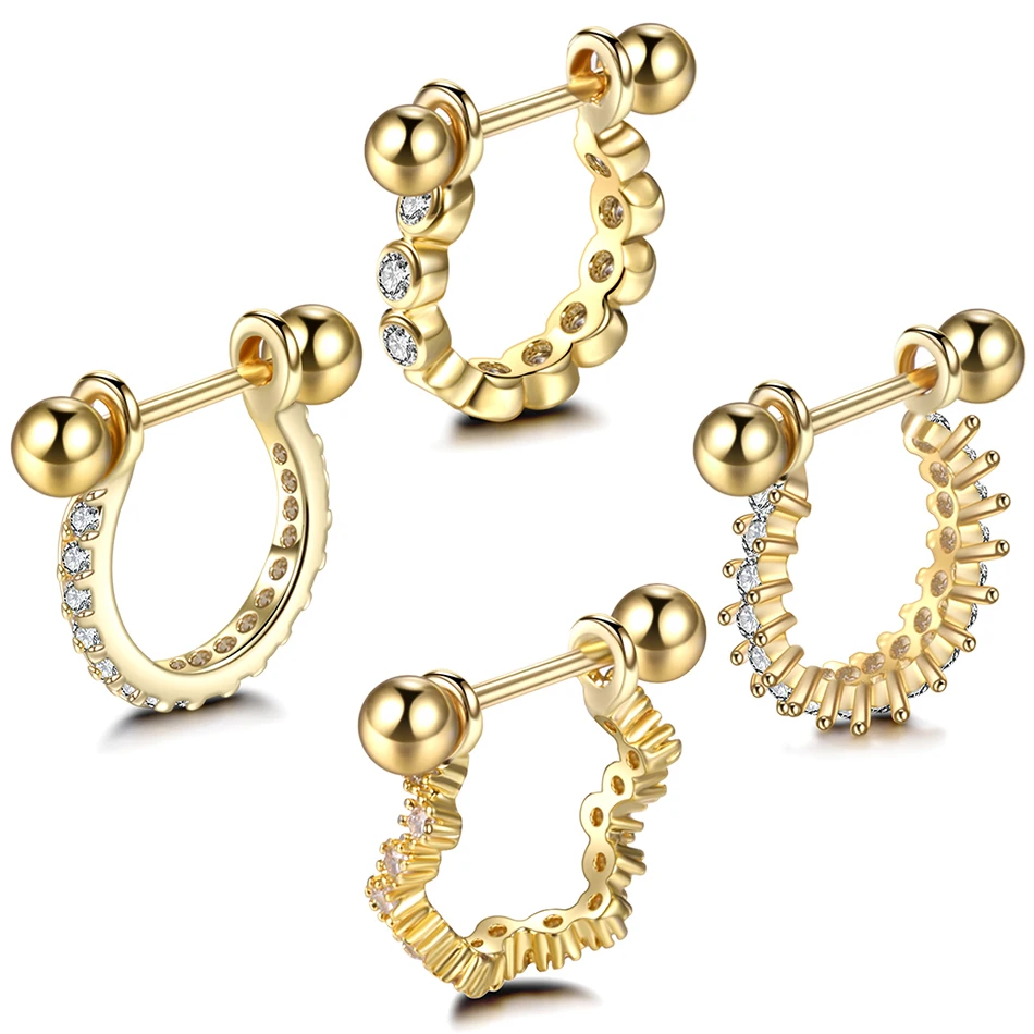 

1PC Copper Barbell With CZ Hoop Cartilage Helix Lobe Earring Piercing Gold Nose Rings Daith Rook Ear Piercings Jewelry 20G