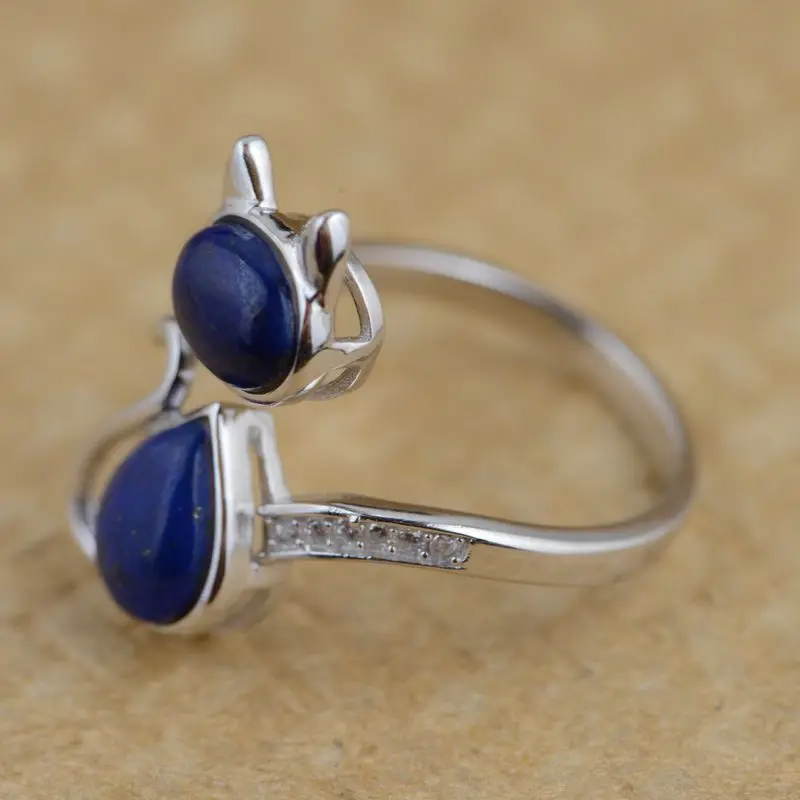 925 пробы Серебряное кольцо кота натуральный голубой камень реальные S925 тайский Серебряные кольца для Для женщин ювелирные изделия мужской Регулируемый Размеры