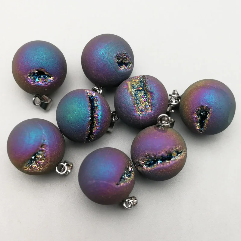 

Fashion 4pcs Natural Round Stone colorful Onyx druse crystal charms Pendant For Fashion Jewelry Necklace Making Free Shipping