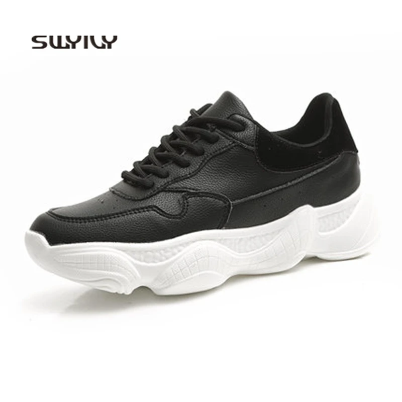 SWYIVY Women Running Shoes Leather Comfortable Women Sneakers 2018 New Spring Autumn Light Weight Women Sport Shoes Non-slip