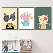 

Cartoon Cat Flower Watering Pot Wall Art Canvas Painting Nordic Posters And Prints Animal Wall Pictures Baby Girl Room Decor