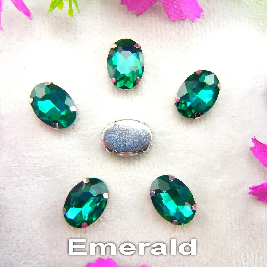 Стеклянные кристаллы, серебряные когти, 7 размеров, разноцветные, овальные формы, пришитые стразы, бусины, кристаллы, одежда, обувь, сумка, сделай сам, отделка - Цвет: A10 Emerald