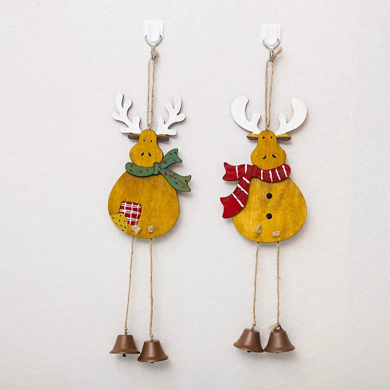 

Christams Wood Elk with Jingle Bells Xmas Tree Decoration Wooden Reindeer Wind Chime Hanging Ornaments Crafts for 2018 Christmas