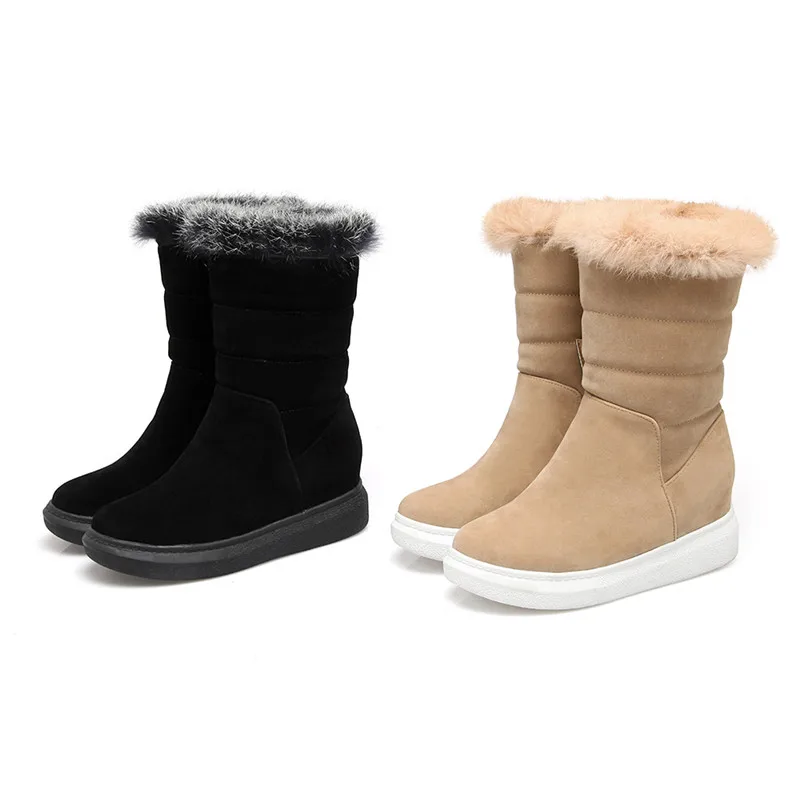Botas Zapatos Piel Cálido Tamaño Naturaleza La Flock Calientes Adoración Mujeres Invierno Nueva De En Beige Deslizamiento negro Las Moda Felpa Media Altura Grande Plataforma qTUU8R