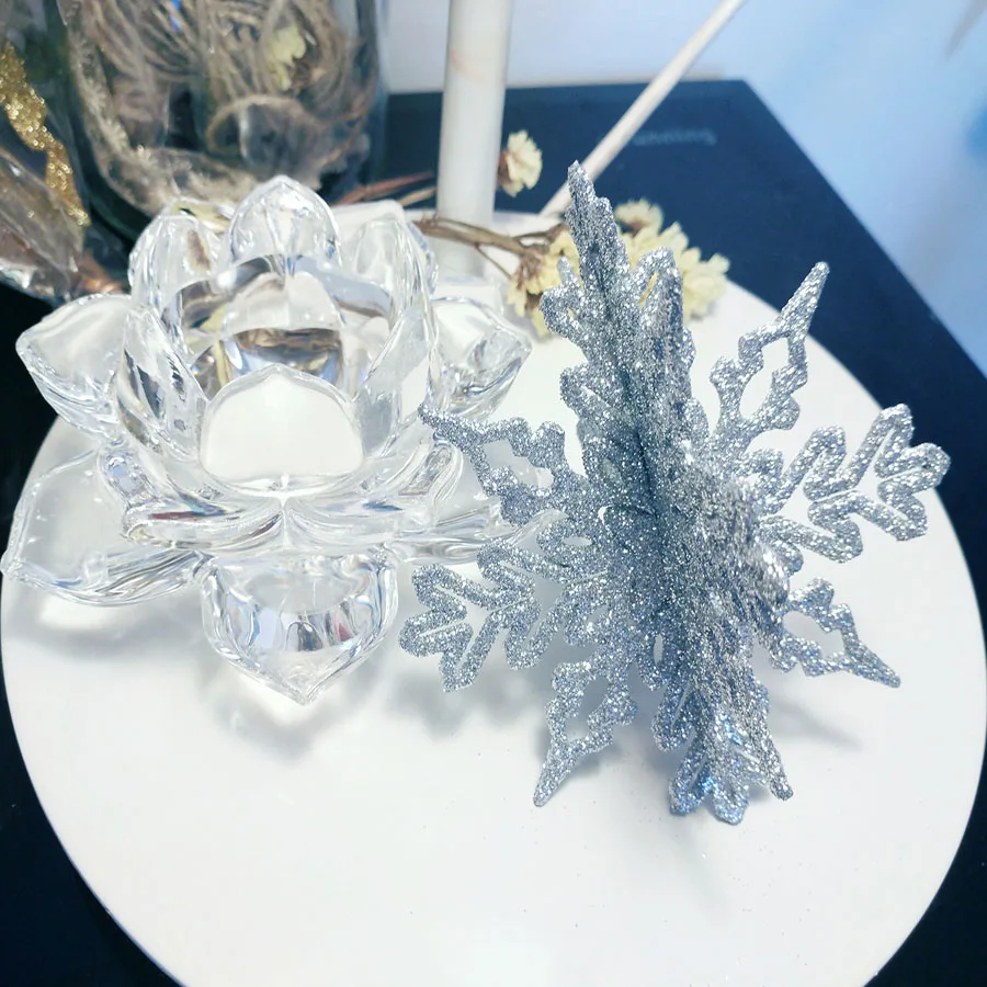 12pcs 10cm Glitter Fake Snowflake Charming White Christmas Tree Decoration Wedding Decoration Plastic Ornament For Frozen Party