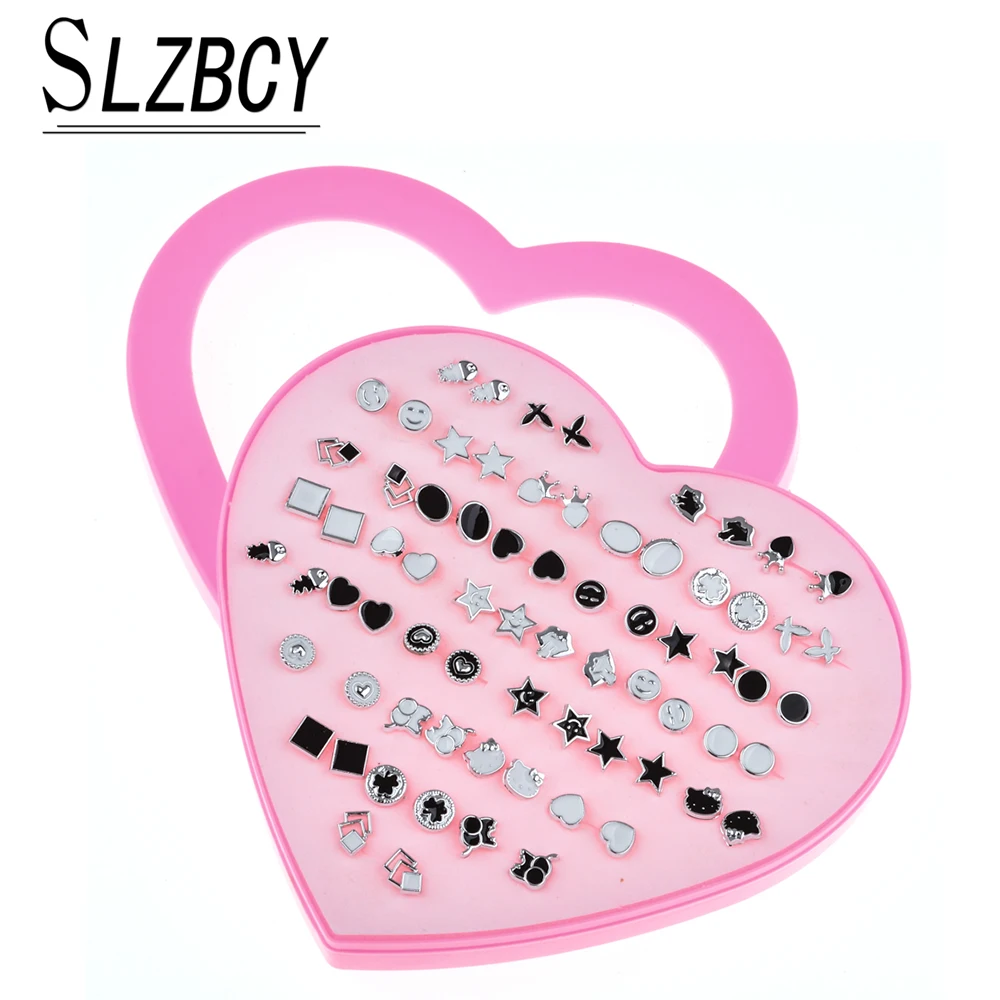 

Trendy Women Gold Silver Color 36 pairs of Stud Earrings Set Child Heart Key Flower Star Kids Earrings Fashion Jewelry Gift