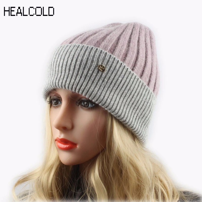 Высококачественные Лоскутные вязаные шапочки Skullies Beanies, женские теплые мягкие кашемировые шерстяные шапочки, весенние зимние шапки для женщин