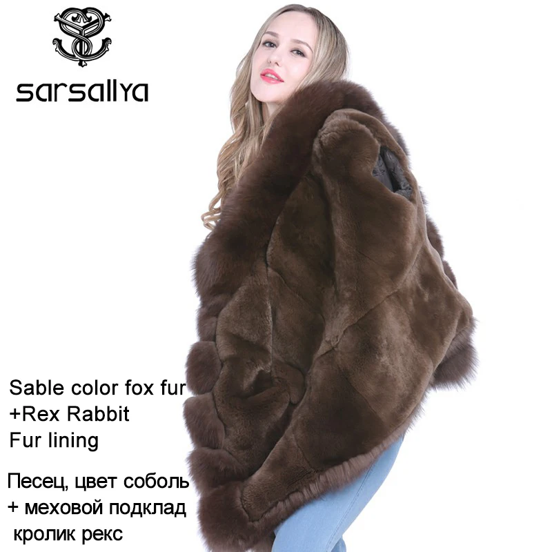 Sarsallya новые модные натуральным лисьим мехом джинсовая куртка женская Лиса Мех пальто парка кролика рекс Мех внутри зимняя куртка высокое качество - Цвет: Sable rabbit