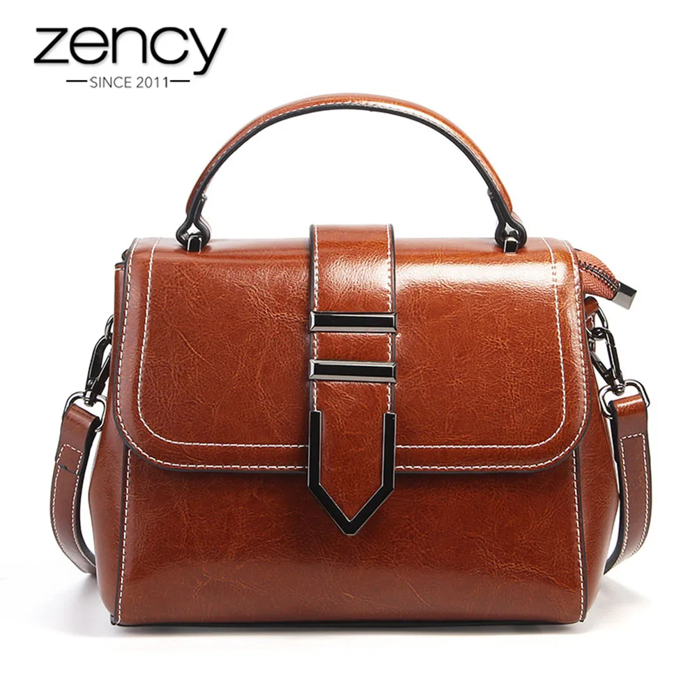 Zency винтажная женская сумка из натуральной кожи с верхней ручкой, сумка-тоут в стиле ретро коричневого цвета, высокое качество, женская сумка-мессенджер через плечо