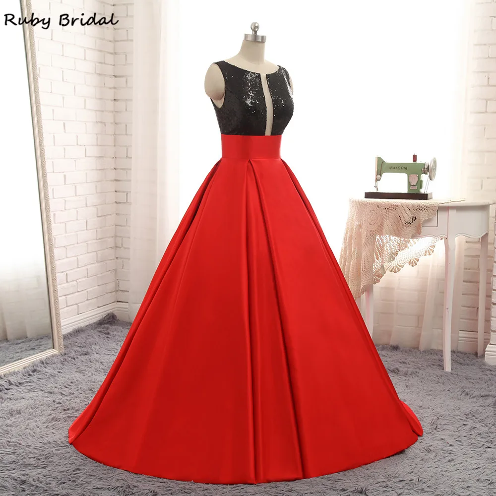 Ruby Bridal 2017 Vestido De Festa длинное бальное платье Quinceanera платья красного сатина черного