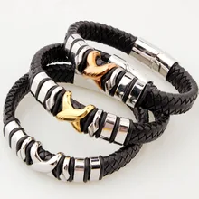 12 мм Кольцо 316L нержавеющей SteelSilver/золото/розовое золото подарок черный плетеный кожаный браслет мужские женщин браслет 8,66"